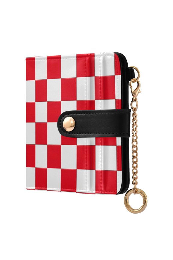 Checkered Grid-t9 Pattern RFID Blocking Bifold Wallet Women Compact Card Holder with ID Window Zipper Coin Pocket