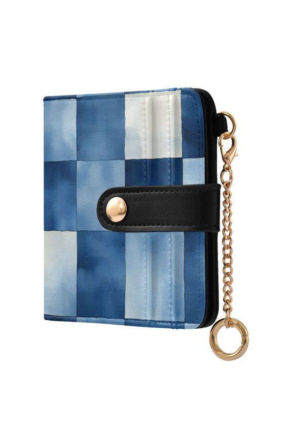 Checkered Grid-z1 Pattern RFID Blocking Bifold Wallet Women Compact Card Holder with ID Window Zipper Coin Pocket