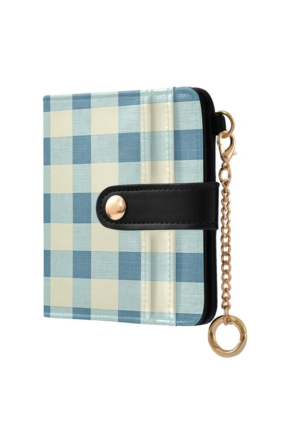 Checkered Grid-z2 Pattern RFID Blocking Bifold Wallet Women Compact Card Holder with ID Window Zipper Coin Pocket