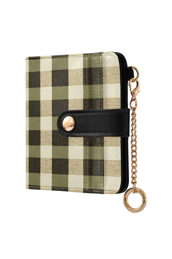 Checkered Grid-z3 Pattern RFID Blocking Bifold Wallet Women Compact Card Holder with ID Window Zipper Coin Pocket