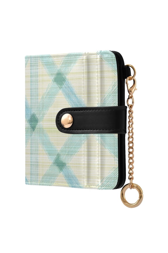 Checkered Grid-z5 Pattern RFID Blocking Bifold Wallet Women Compact Card Holder with ID Window Zipper Coin Pocket