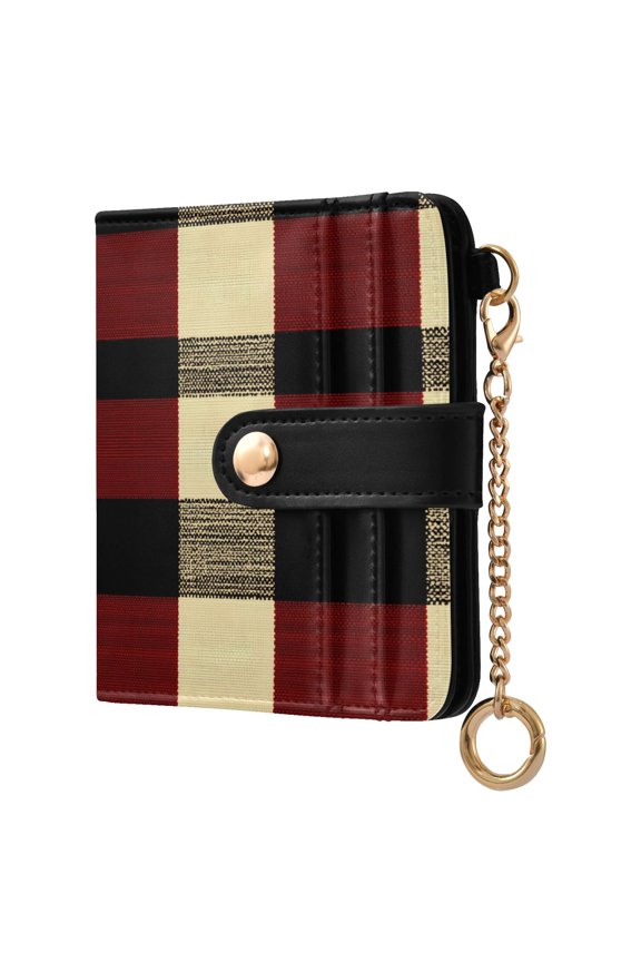 Checkered Grid-z6 Pattern RFID Blocking Bifold Wallet Women Compact Card Holder with ID Window Zipper Coin Pocket