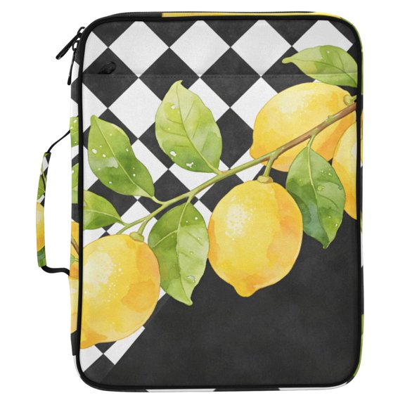 ALAZA Checkered Lemon Pattern Expanding Accordion File Folder 3 Ring Zipper Organizer Portable Document Binder Bag