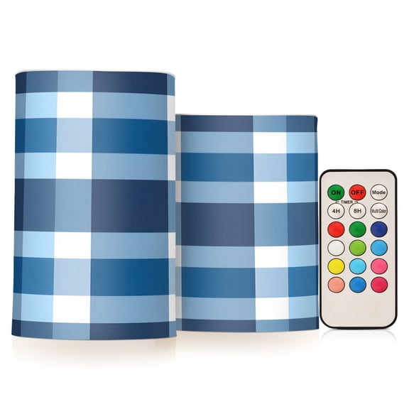 ALAZA Checkered Pattern 2 PCs LED Flickering Flameless Candles with Remote Timer Battery Operated Candle