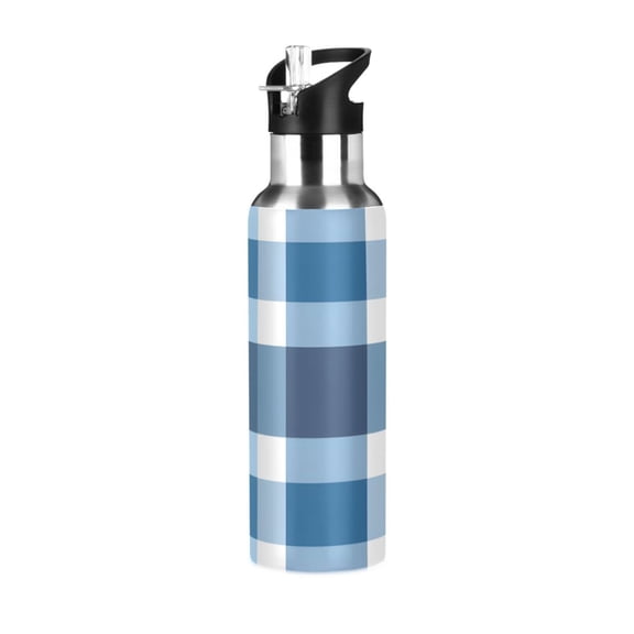 ALAZA Checkered Pattern Water Bottle Insulated Flask Stainless Steel Straw Lid 20 oz