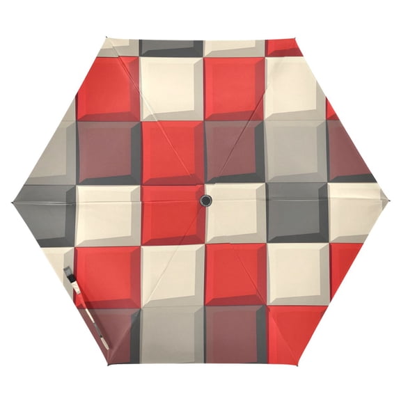 ALAZA Checkered Red and Gray UPF 50+ Compact Folding Umbrella for Rain Travel Umbrella Packable