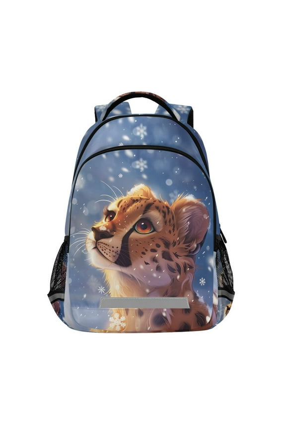 Cheetah Snowflakes in Winter Backpack Elementary School Bag Bookbag Travel Rucksack