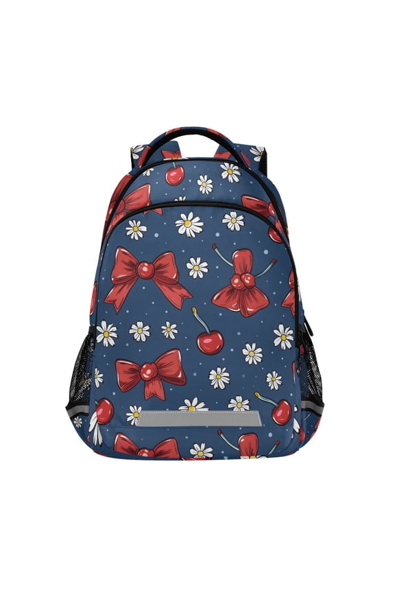 Cherry Daisy Flower and Bow Backpack Elementary School Bag Bookbag Travel Rucksack