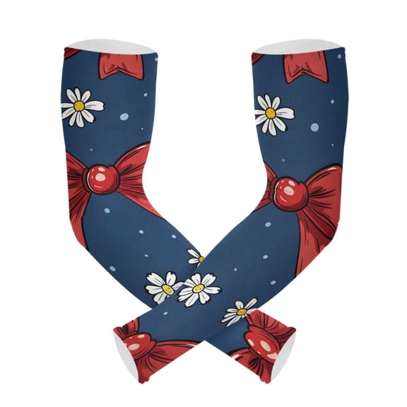 ALAZA Cherry Daisy Flower and Bow UV Sun Protection Arm Sleeves UPF 50+ Compression Cooling Sleeve 1 Pair