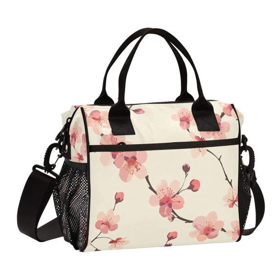 ALAZA Cherry Flower Branch Insulated Lunch Bag Reusable Tote Box Adjustable Shoulder Strap for Work Picnic