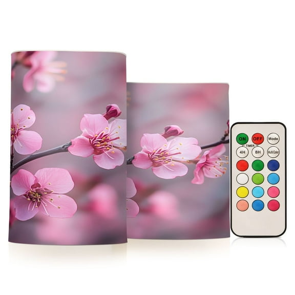 ALAZA Cherry Flowers 2 PCs LED Flickering Flameless Candles with Remote Timer Battery Operated Candle