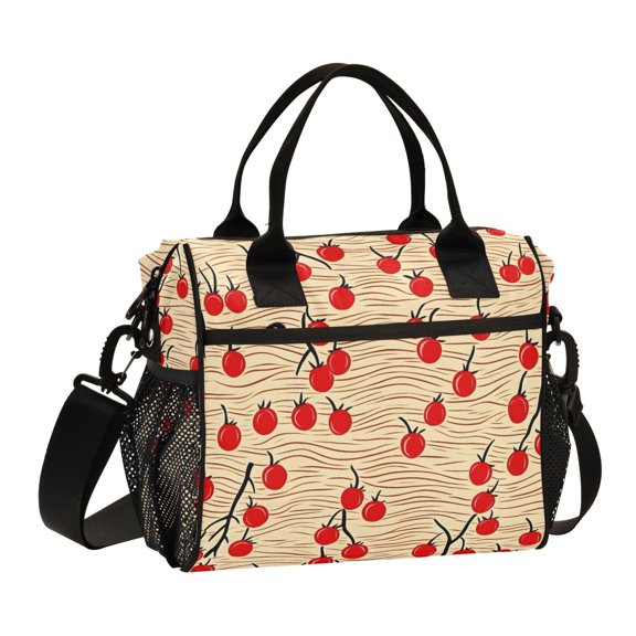 ALAZA Cherry Wave Pattern Insulated Lunch Bag Reusable Tote Box Adjustable Shoulder Strap for Work Picnic