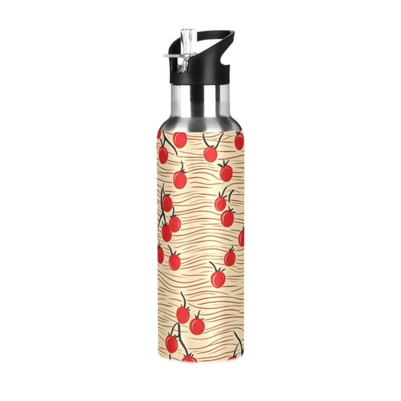 ALAZA Cherry Wave Pattern Water Bottle Insulated Flask Stainless Steel Straw Lid 20 oz