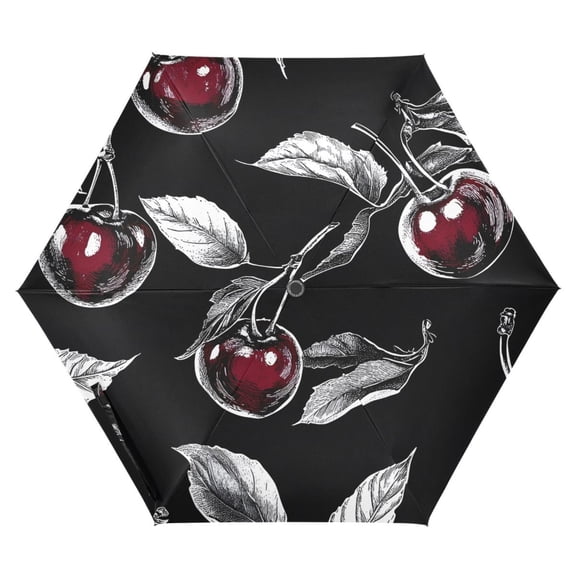 ALAZA Cherry on Black UPF 50+ Compact Folding Umbrella for Rain Travel Umbrella Packable