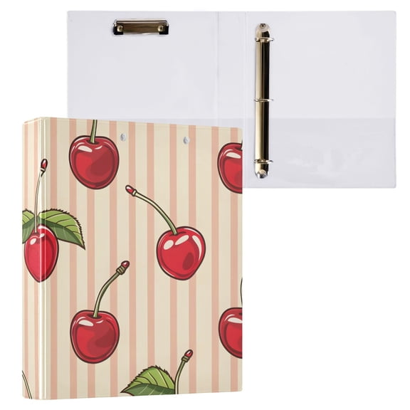 ALAZA Cherry on Striped Hardcover 3 Ring Binder 1.5" Round Rings Interior Pockets Binders Organizer 1 Pack