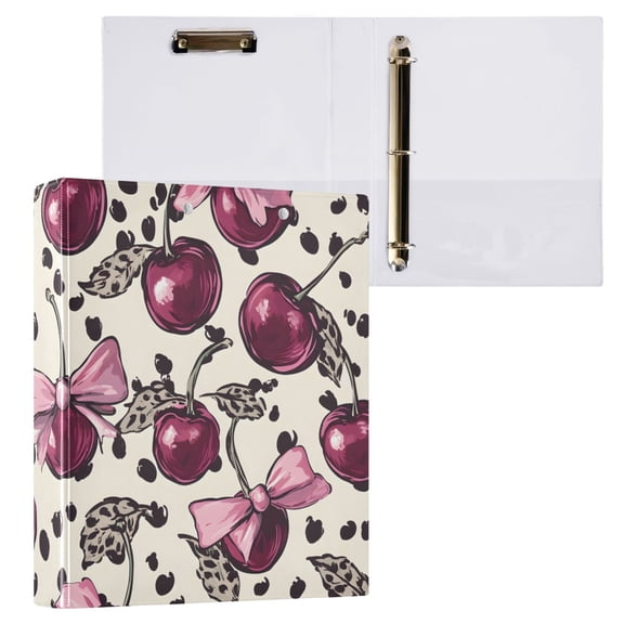 ALAZA Cherry with Leopard Hardcover 3 Ring Binder 1.5" Round Rings Interior Pockets Binders Organizer 1 Pack