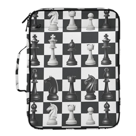ALAZA Chess Checkered Pattern Plaid Pattern Expanding Accordion File Folder 3 Ring Zipper Binder Organizer Portable Document Bag