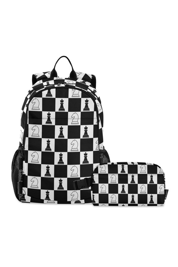 Chess on Checkered School Backpack Lunch Box Set Student Bookbag