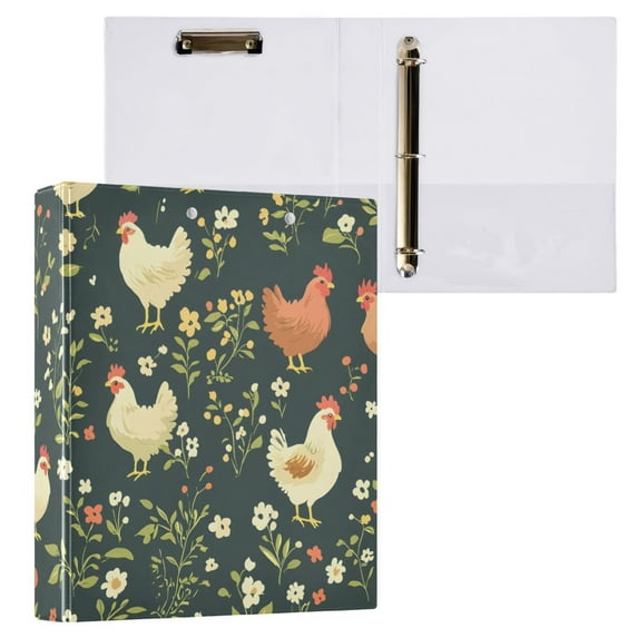 ALAZA Chicken Flower Hardcover 3 Ring Binder 1.5" Round Rings Interior Pockets Binders Organizer 1 Pack