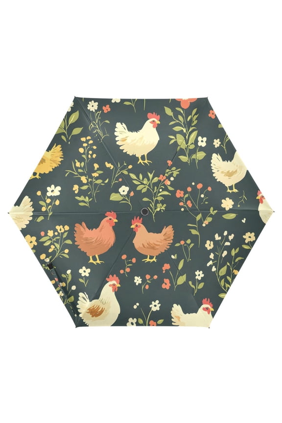 Chicken Flower UPF 50+ Compact Folding Umbrella for Rain Travel Umbrella Packable