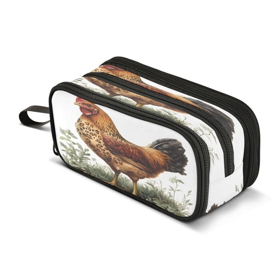 ALAZA Chicken Pencil Case Bag 3 Compartment Pen Pouch Large Storage Holder Box Organizer