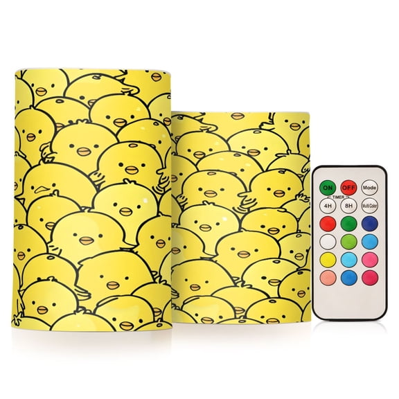 ALAZA Chickens Yellow 2 PCs LED Flickering Flameless Candles with Remote Timer Battery Operated Candle