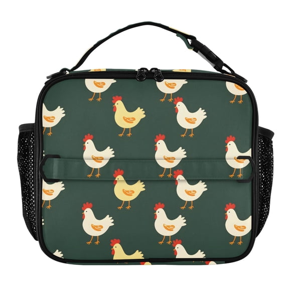 ALAZA Chickens on Green Lunch Box Insulated Lunch Bag Cooler Tote with Shoulder Strap