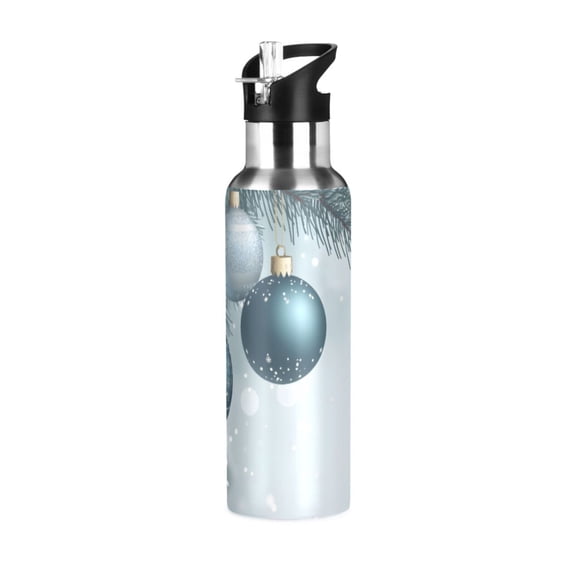ALAZA Christmas Balls Snowflake Water Bottle Insulated Flask Stainless Steel Straw Lid 20 oz