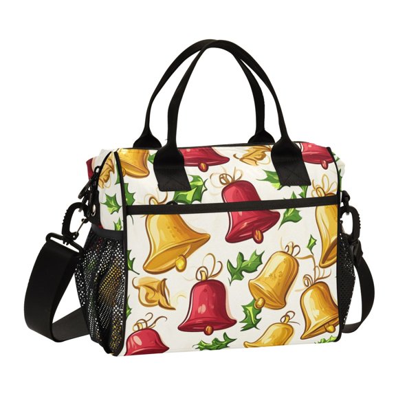 ALAZA Christmas Bells Insulated Lunch Bag Reusable Tote Box Adjustable Shoulder Strap for Work Picnic