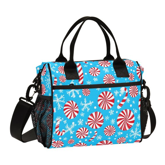 ALAZA Christmas Candy Snowflakes Insulated Lunch Bag Reusable Tote Box Adjustable Shoulder Strap for Work Picnic