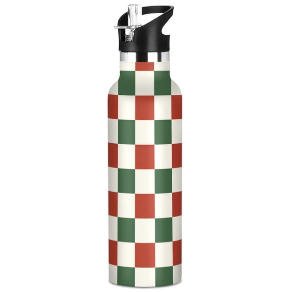 ALAZA Christmas Checkered Grid Pattern Stainless Steel Water Bottle ...