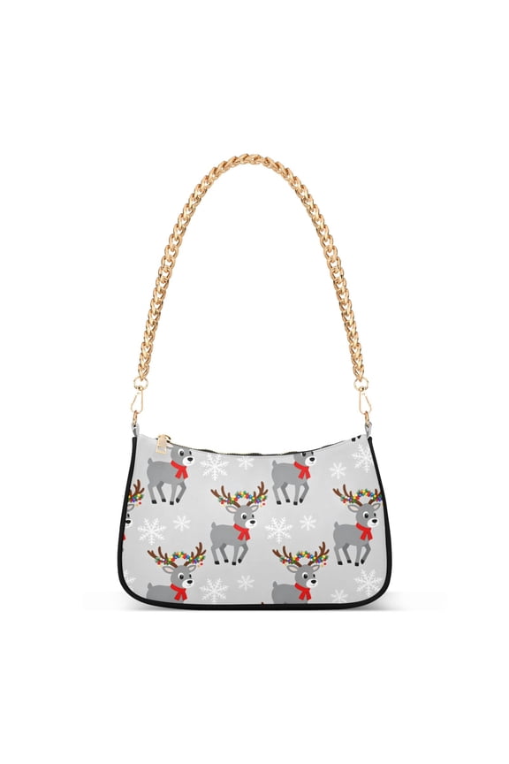 Christmas Deer Snowflakes Women's Chain Shoulder Bag Hobo Handbag Tote Crossbody Purse