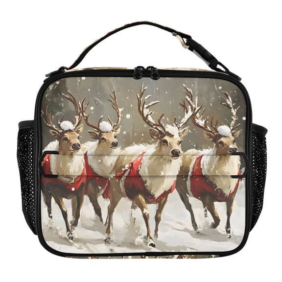 ALAZA Christmas Deers on Winter Lunch Box Insulated Lunch Bag Cooler Tote with Shoulder Strap