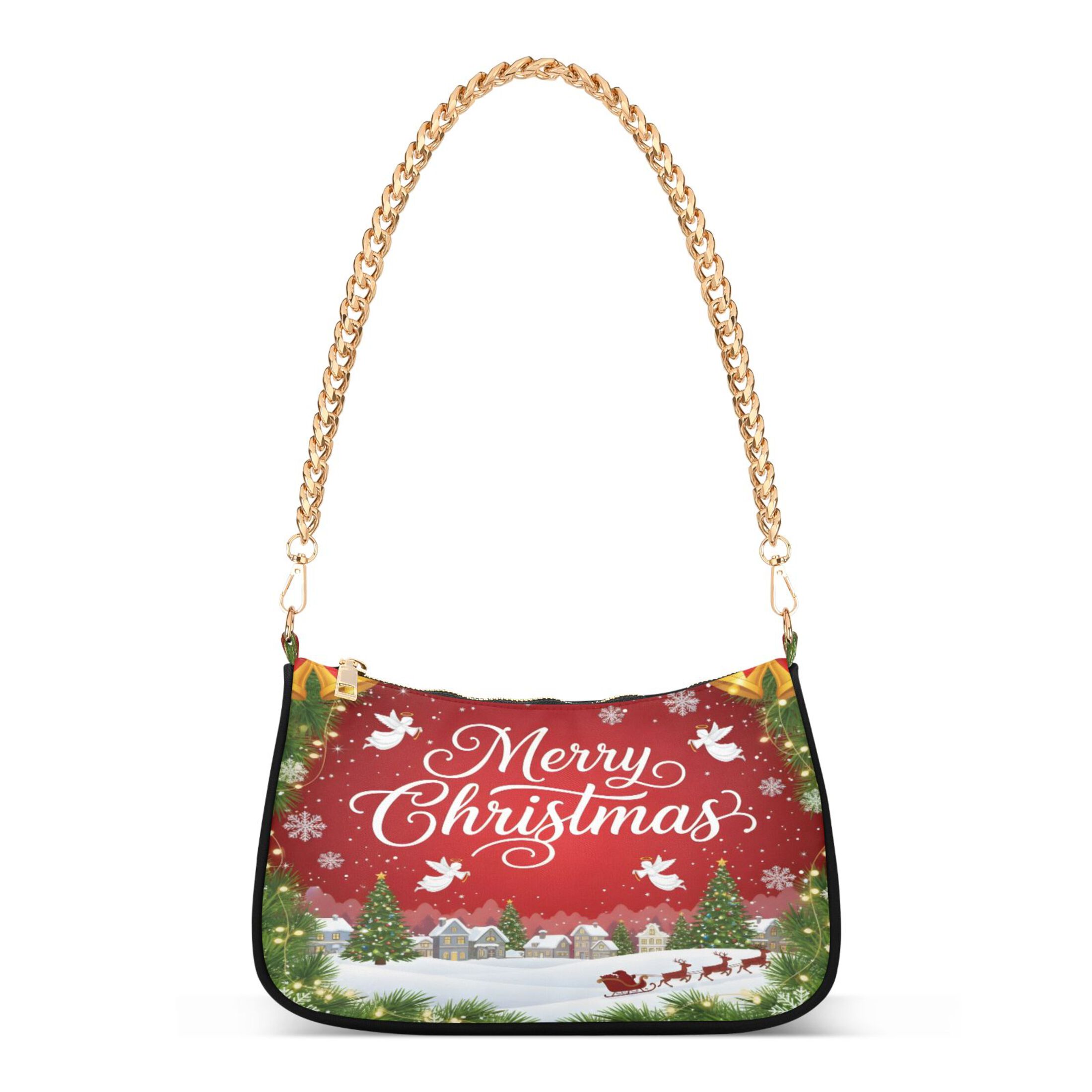 ALAZA Christmas Elk Wreath Town Women's Chain Shoulder Bag Hobo Handbag ...