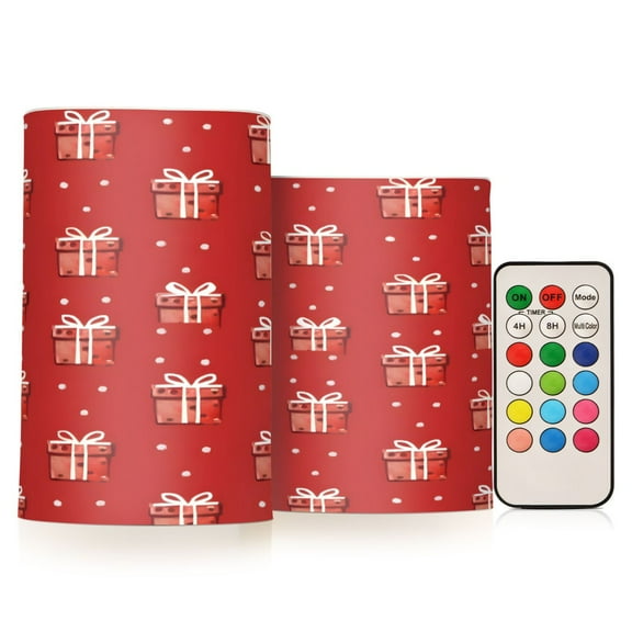 ALAZA Christmas Gift Red Pattern 2 PCs LED Flickering Flameless Candles with Remote Timer Battery Operated Candle
