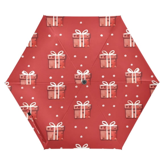 ALAZA Christmas Gift Red Pattern UPF 50+ Compact Folding Umbrella for Rain Travel Umbrella Packable