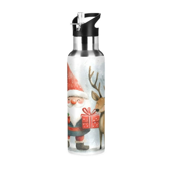 ALAZA Christmas Gnome Deer Gift Water Bottle Insulated Flask Stainless Steel Straw Lid 20 oz