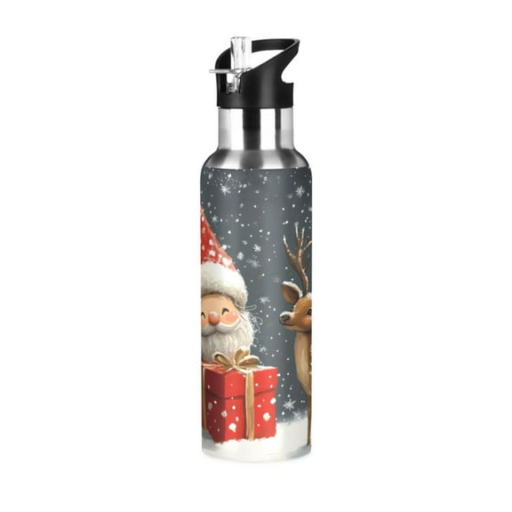 ALAZA Christmas Gnome Deer Winter Water Bottle Insulated Flask Stainless Steel Straw Lid 20 oz