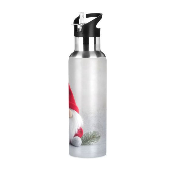 ALAZA Christmas Gnome with Hat Water Bottle Insulated Flask Stainless Steel Straw Lid 20 oz