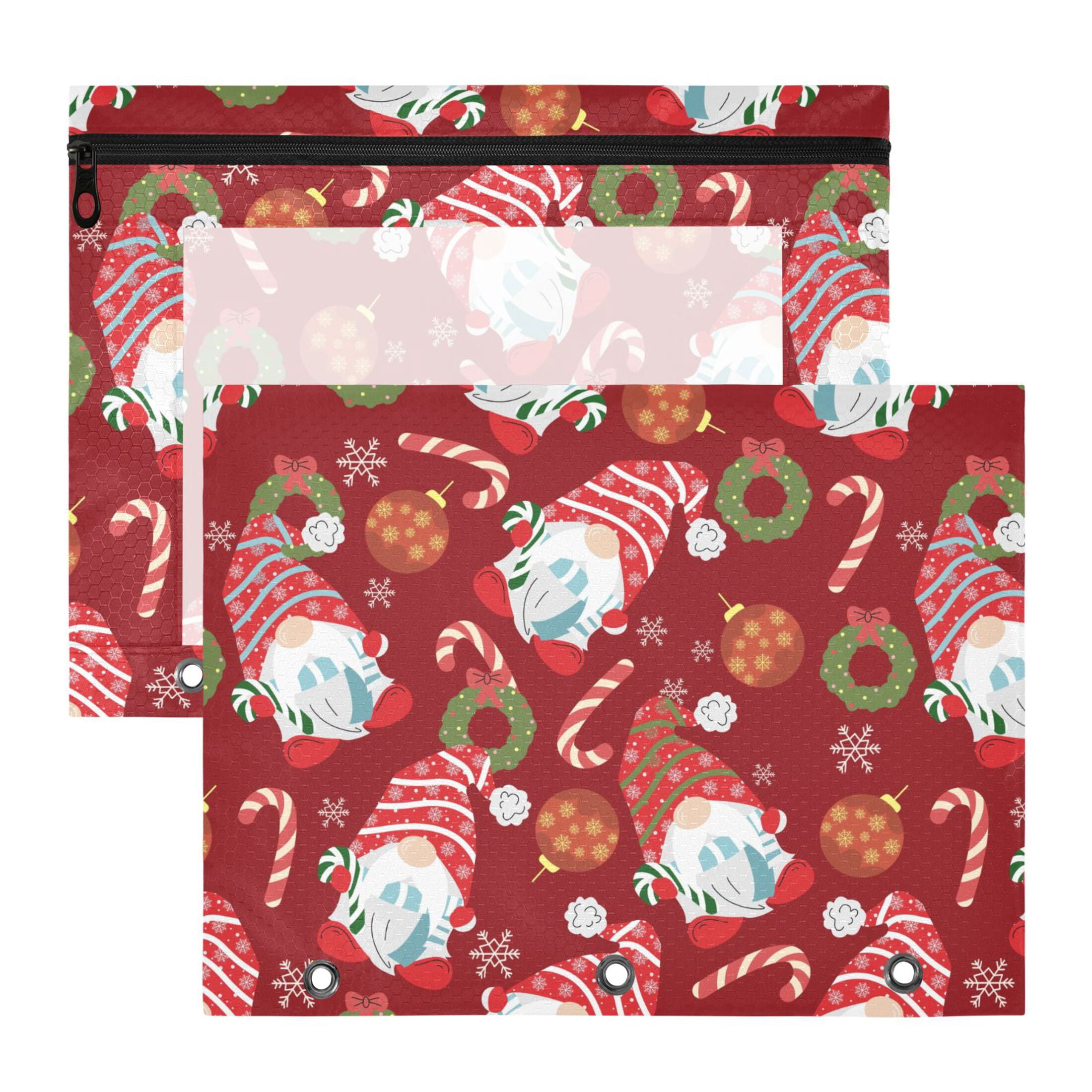 ALAZA Christmas Gnomes Balls Pattern Pencil Pouch 3 Ring Binder with ...