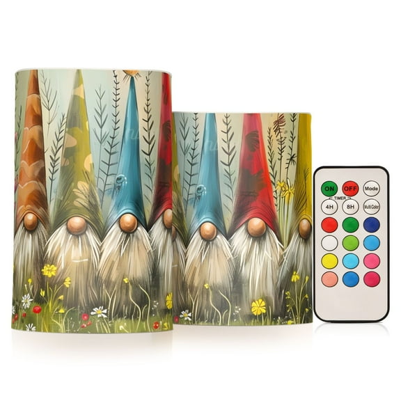 ALAZA Christmas Gnomes Dressed Hat 2 PCs LED Flickering Flameless Candles with Remote Timer Battery Operated Candle