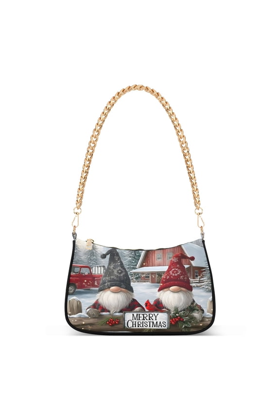 Christmas Gnomes Farmhouse Women's Chain Shoulder Bag Hobo Handbag Tote Crossbody Purse
