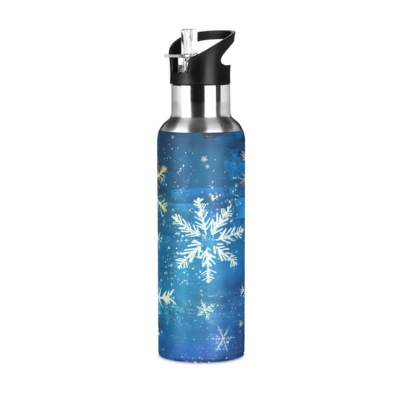 ALAZA Christmas Hand Paint Snowflakes Water Bottle Insulated Flask Stainless Steel Straw Lid 20 oz