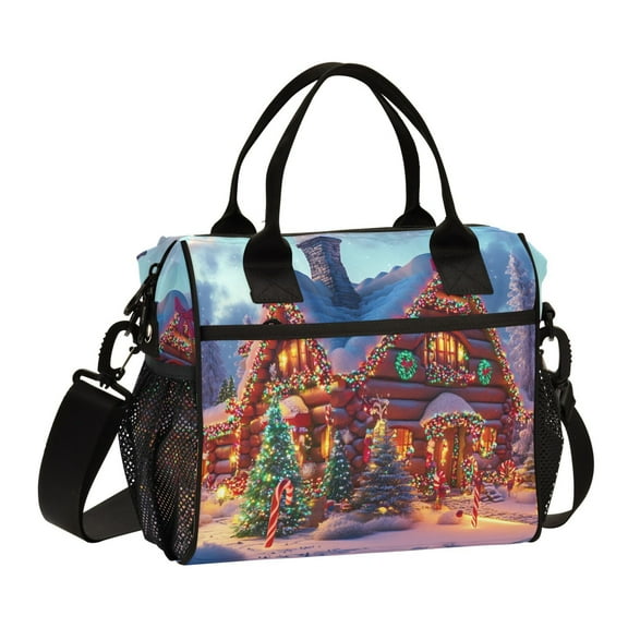 ALAZA Christmas House Scene Insulated Lunch Bag Reusable Tote Box Adjustable Shoulder Strap for Work Picnic