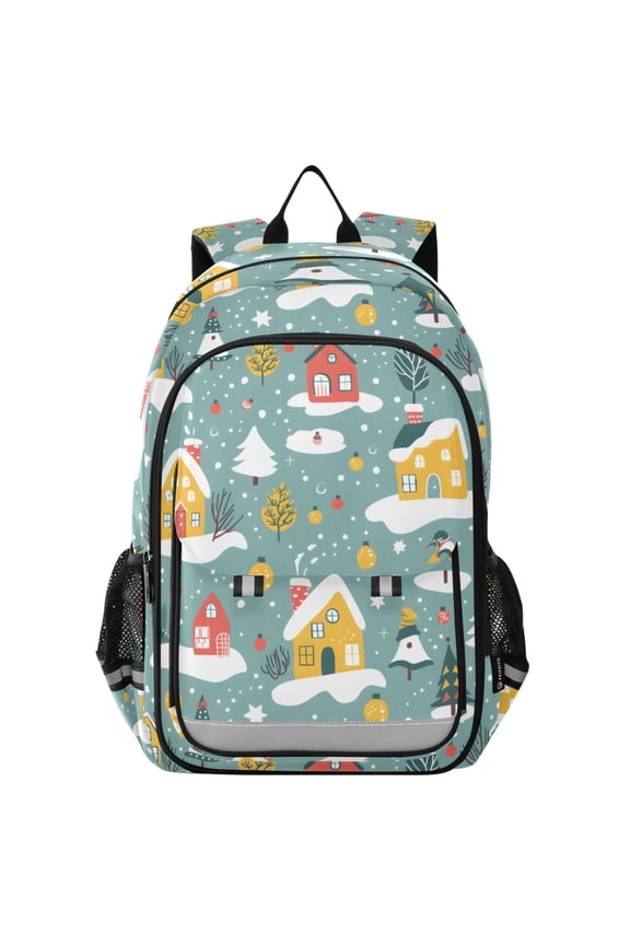 Christmas House with Snowflakes Laptop Backpack Purse Travel Bag Casual School Bookbag Rucksack for Women Men