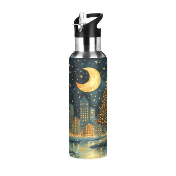 ALAZA Christmas Night Water Bottle Insulated Flask Stainless Steel Straw Lid 20 oz