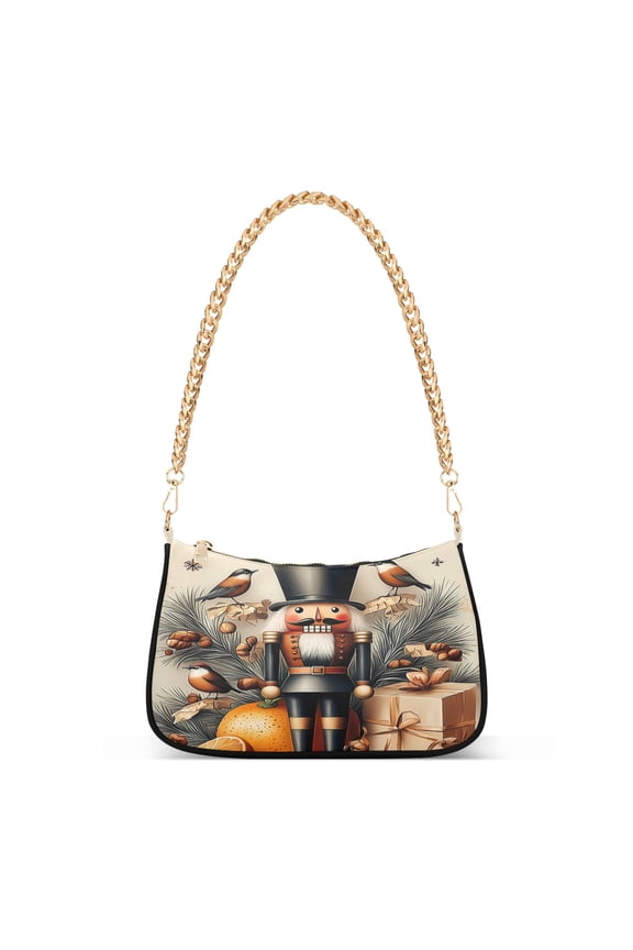 Christmas Nutcracker Birds Women's Chain Shoulder Bag Hobo Handbag Tote Crossbody Purse