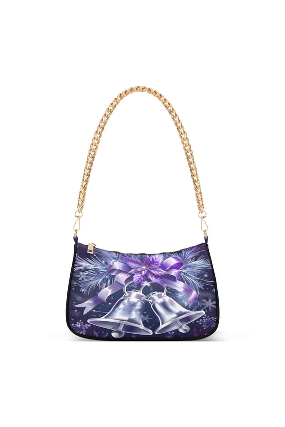 Christmas Purple Bells Women's Chain Shoulder Bag Hobo Handbag Tote Crossbody Purse
