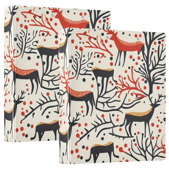 ALAZA Christmas Reindeer Trees Hardcover 3 Ring Binder 1.5" Round Rings Interior Pockets Binders Organizer 2 Pack