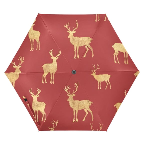 ALAZA Christmas Reindeers UPF 50+ Compact Folding Umbrella for Rain Travel Umbrella Packable